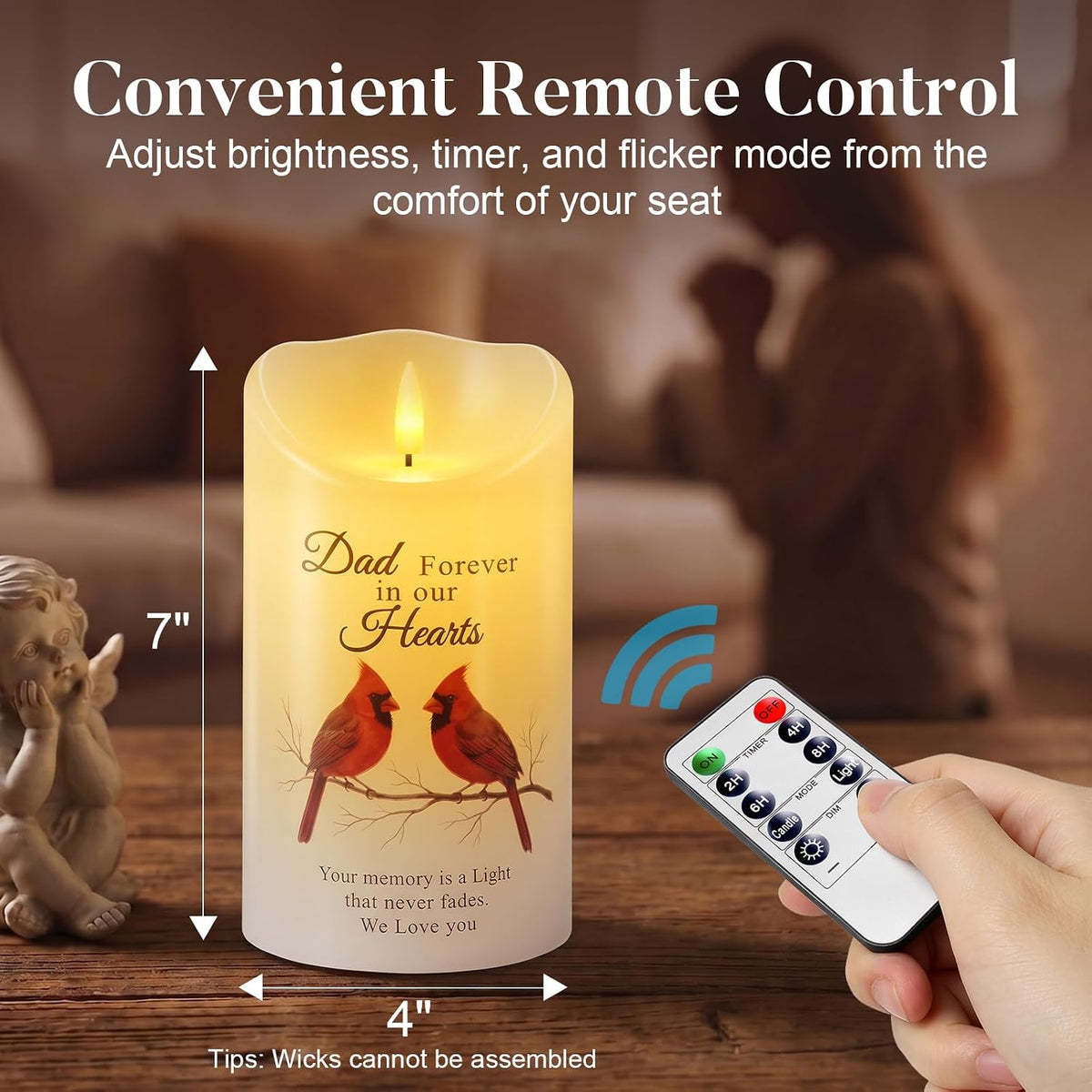 Homemory Cardinal Memorial Candle Sympathy Gifts for Loss of Loved One, Dad
