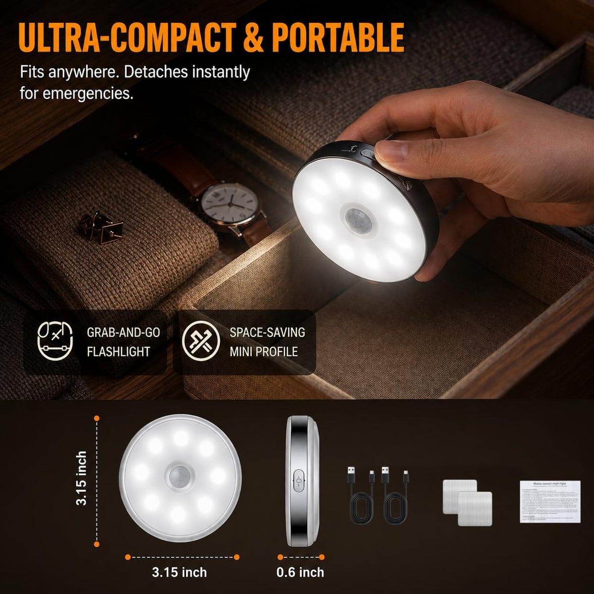 Motion Sensor Night Light Rechargeable, White Light