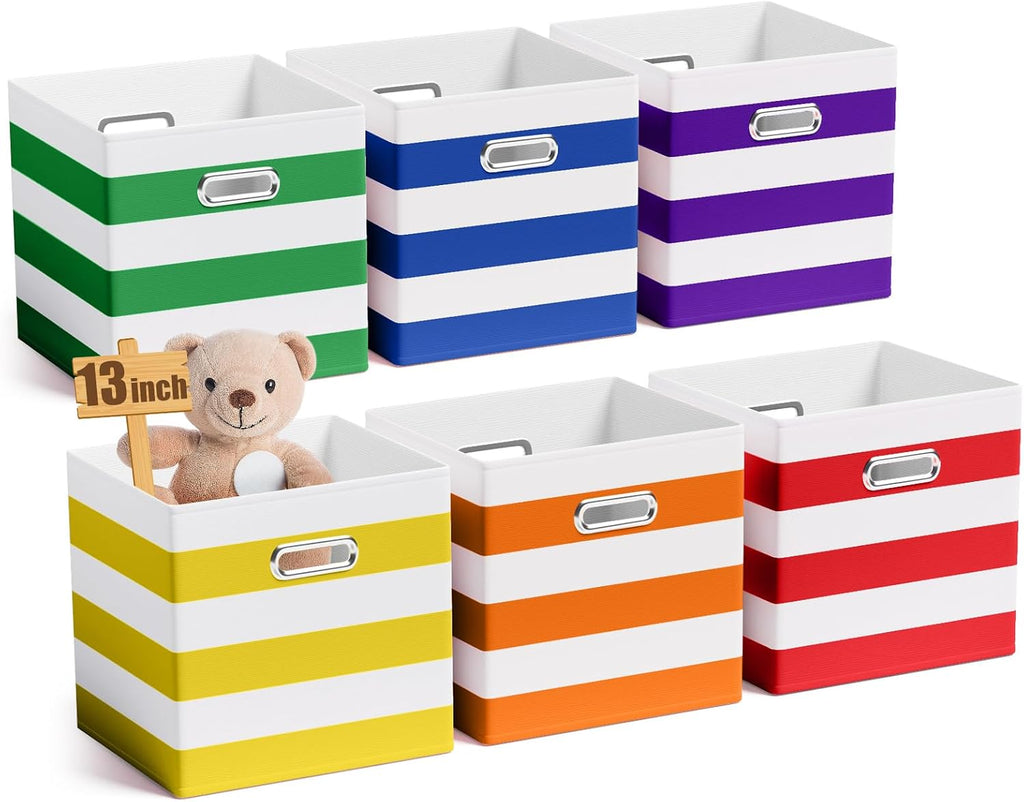 CroBlissful 13 Inch 6 Pcs Fabric Storage Cubes with Handle, Dark Color