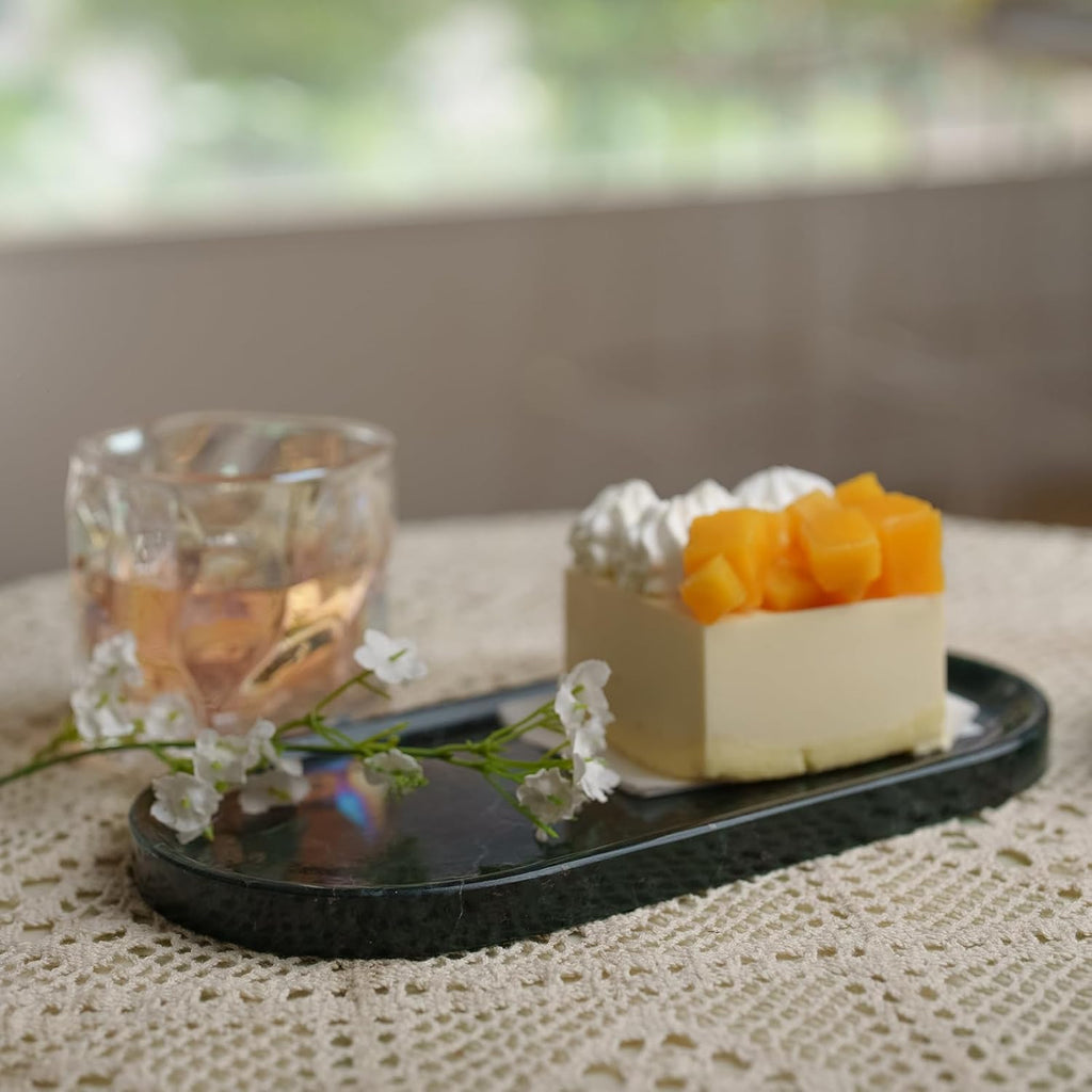 Emerald Green Marble Tray | Bathroom Jewelry Organizer | Spa-Quality Perfume Tray for Dresser, Nightstand, Makeup Table | Natural Stone & Non-Slip Base,9.8"x4.7"x0.6"