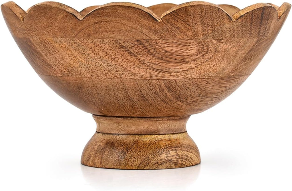 NIRMAN Fruit Bowl Mango Wood Elevated Wooden Fruit Holder for Rustic, Farmhouse, or Modern Table Décor for Kitchen Decor, Dining Room (10" X 10" X 4.75")