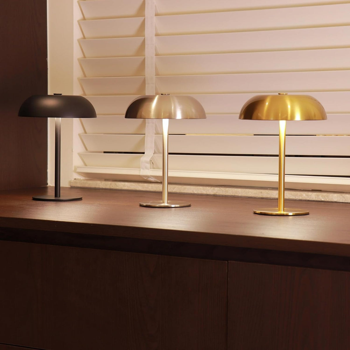 Cordless LED Mushroom Table Lamp, 5200mAh Battery, Dimmable 3 Color, White