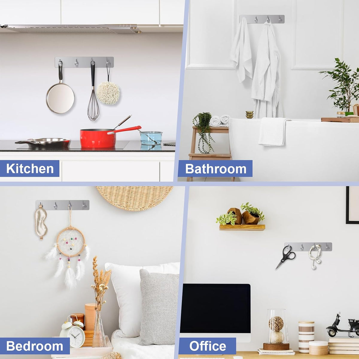 Key Holder with 4 Hooks,Adhesive Key Hanger Organizer for Wall Mount