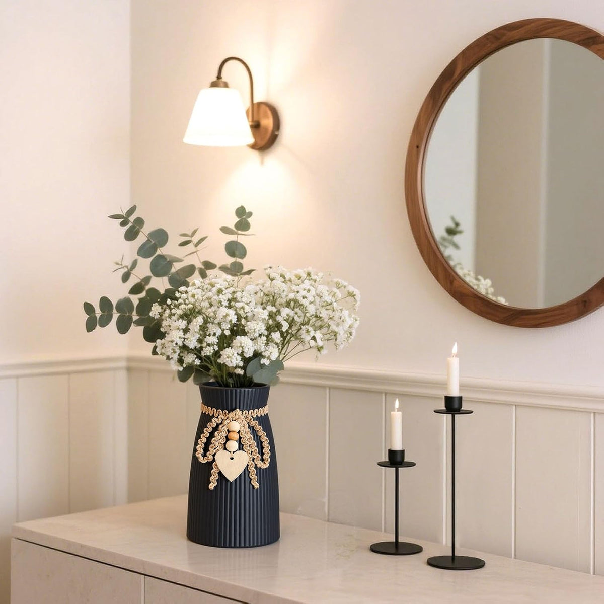 DomeStar Black Ceramic Vase, 6.3" Tall Flower Vase for Pampas Grass