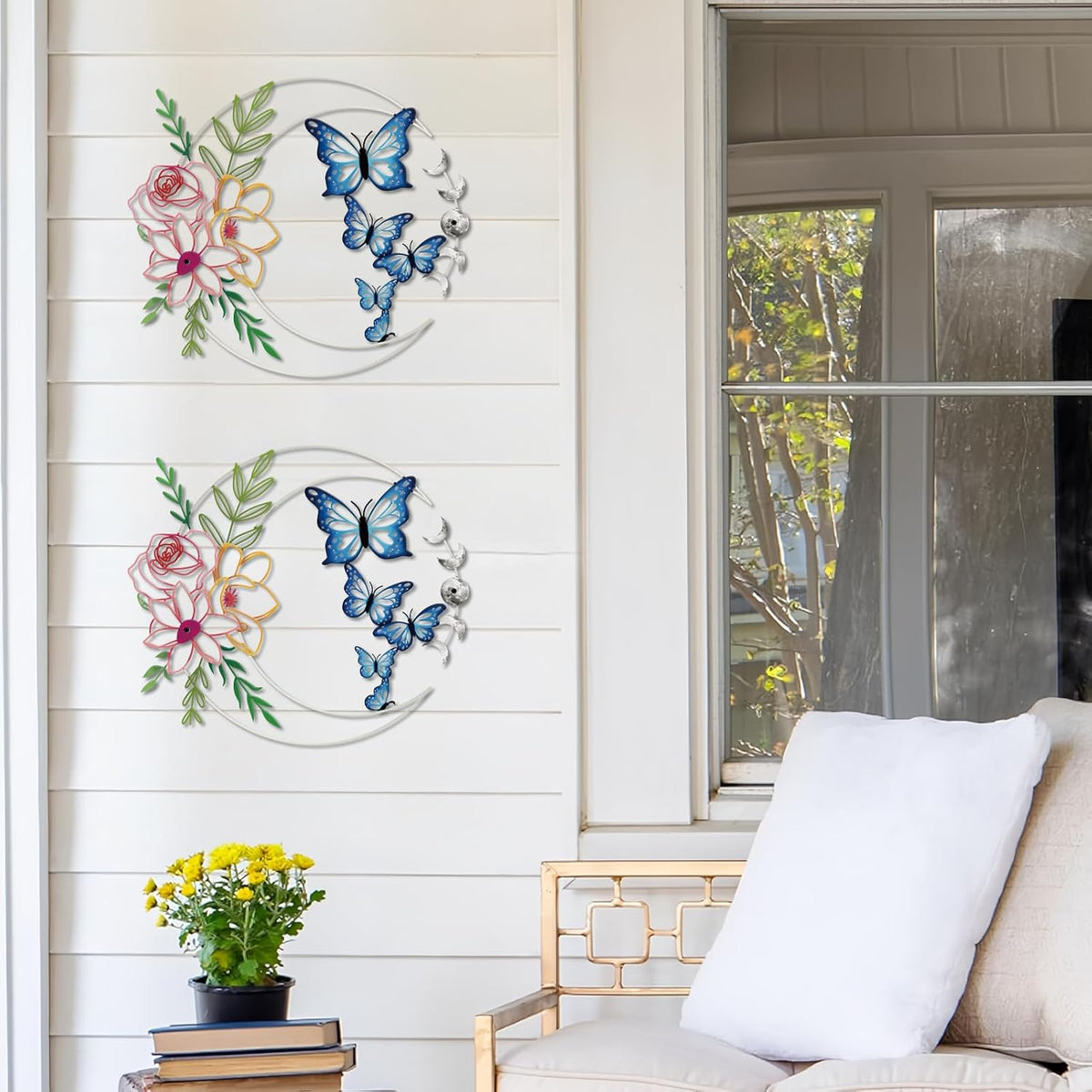 ruelen Metal Butterfly Wall Art Colorful Floral Moon Wall Decor Home Decor
