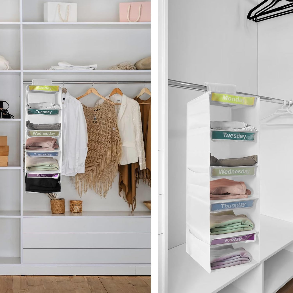 5 Shelf Weekly Hanging Closet Organizer Monday Through Friday Clothes White