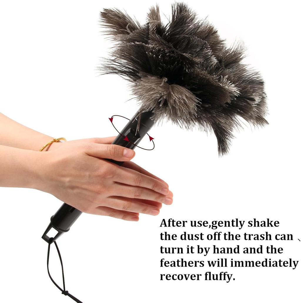Retractable Ostrich Feather Duster for Cleaning, 15 Inch Fluffy and Natural Feather Duster with Retractable Handle， Reusable Eco-Friendly Handheld Cleaning Supplies(5PCS)