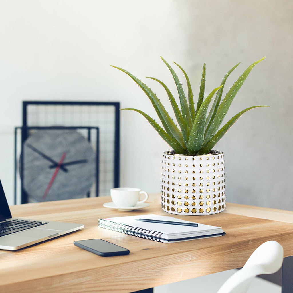 GnFlus Artificial Succulent Aloe Plants 14.2 Inch Large Faux Succulents with Ceramic Pot Fake Aloe Potted Plant for Home Indoor Bathroom Table Bedroom Shelf Office Decor