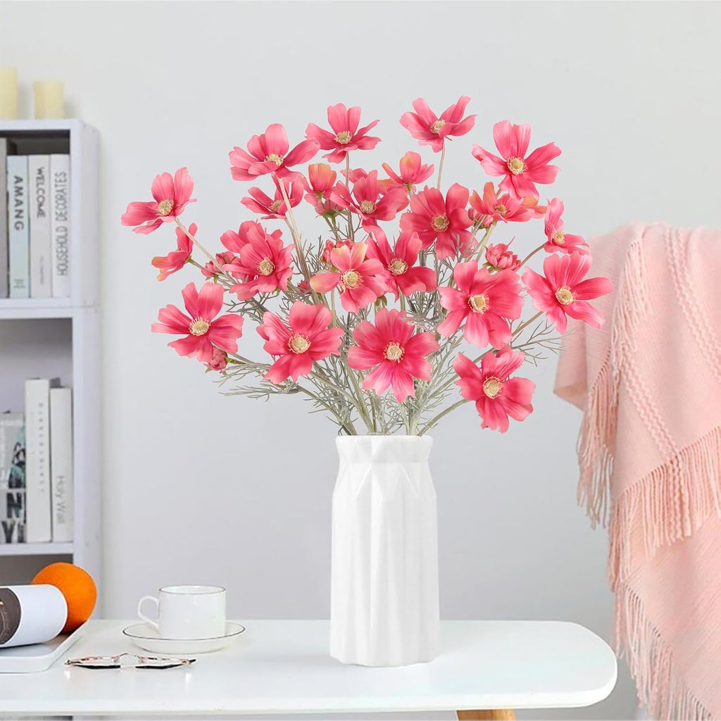 Daisy Flowers Artificial,6PCS Pink Faux Flowers 24'' Cosmos Silk Flowers Fake Wildflower Stems for Wedding Party Kitchens Home Decoration(Deep Pink)