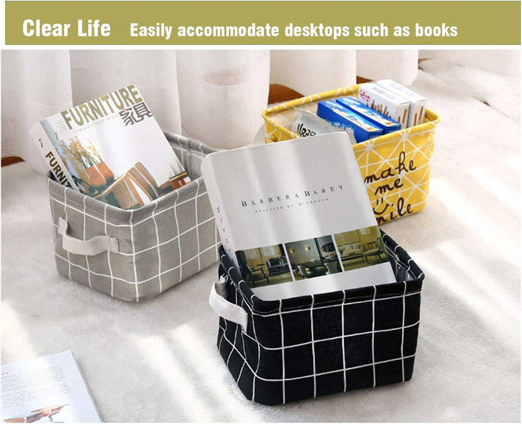 AARAINBOW 3 Packs Storage Basket Bins Canvas Mini Storage Cubes Storage Basket for Makeup, Toys Liners, Books Storage Baskets with Handles for Shelves & Desks(3 Gray)