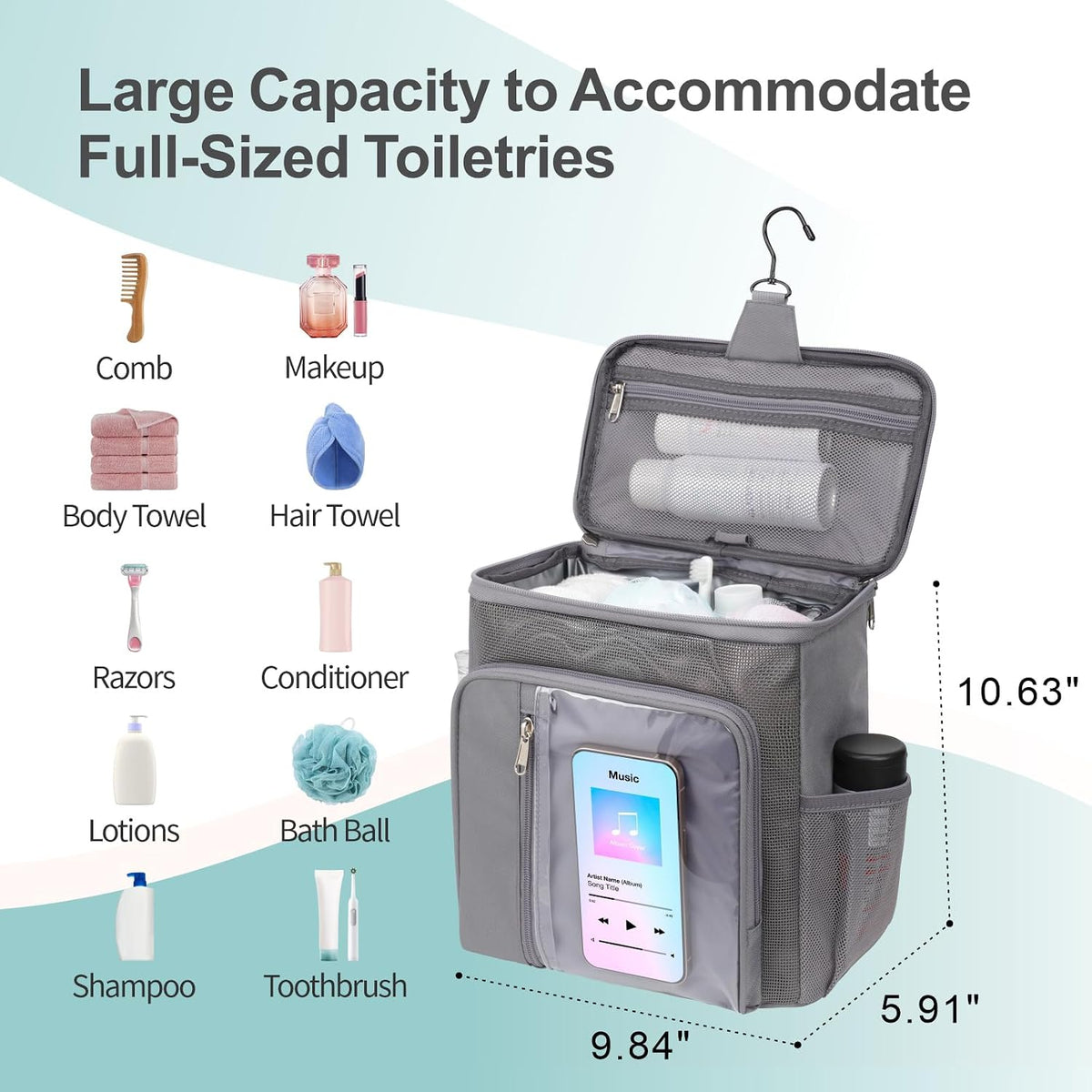 F-color Shower Caddy Portable for Dorm - Shower Bag Fits Full-Size Bottles