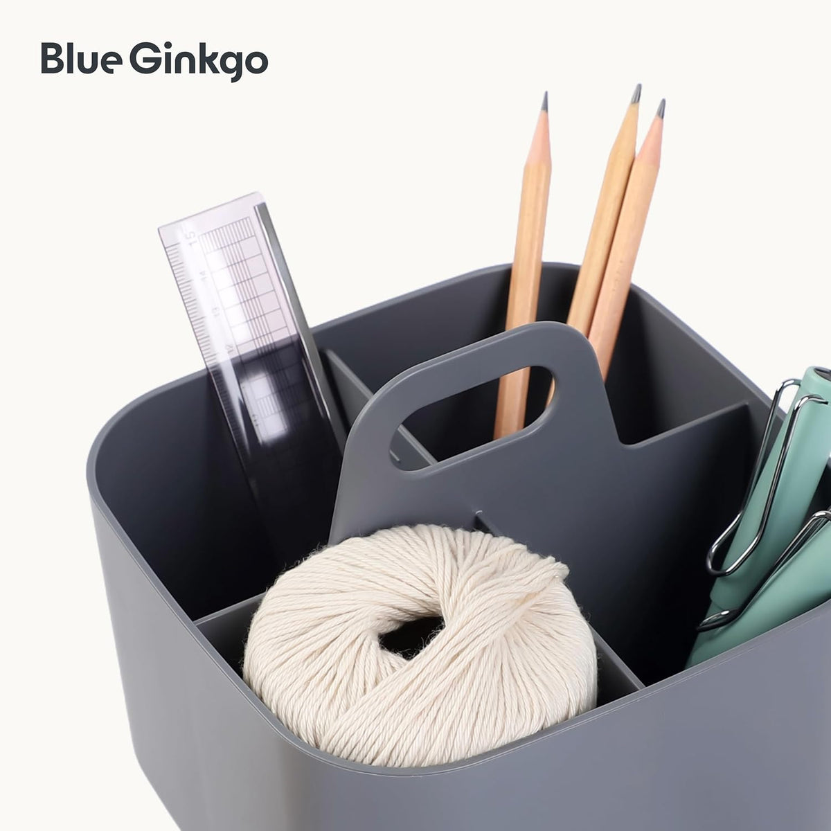 BLUE GINKGO Stackable Organizer Caddy, Square, Dark Grey, Made in Korea