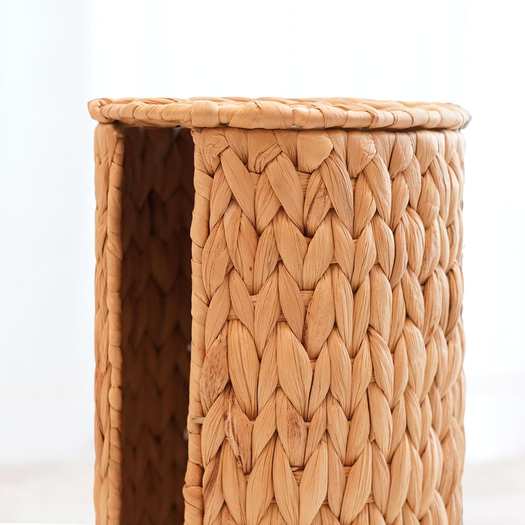 PINXIURY Water Hyacinth Paper Roll Holder, Wicker Toilet Paper Holder Stand for Bathroom, 3 Rolls of Toilet Paper Storage, Toilet Roll Holder Stand for Bathroom and Under Sink