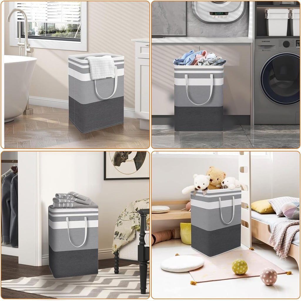 TINGHONG 2-Pack Large Collapsible Laundry Baskets - 75L Freestanding Waterproof Hampers with Reinforced Handles for Clothes, Toys, and More - Ideal for Dorms and Family Use (Gradient Grey)