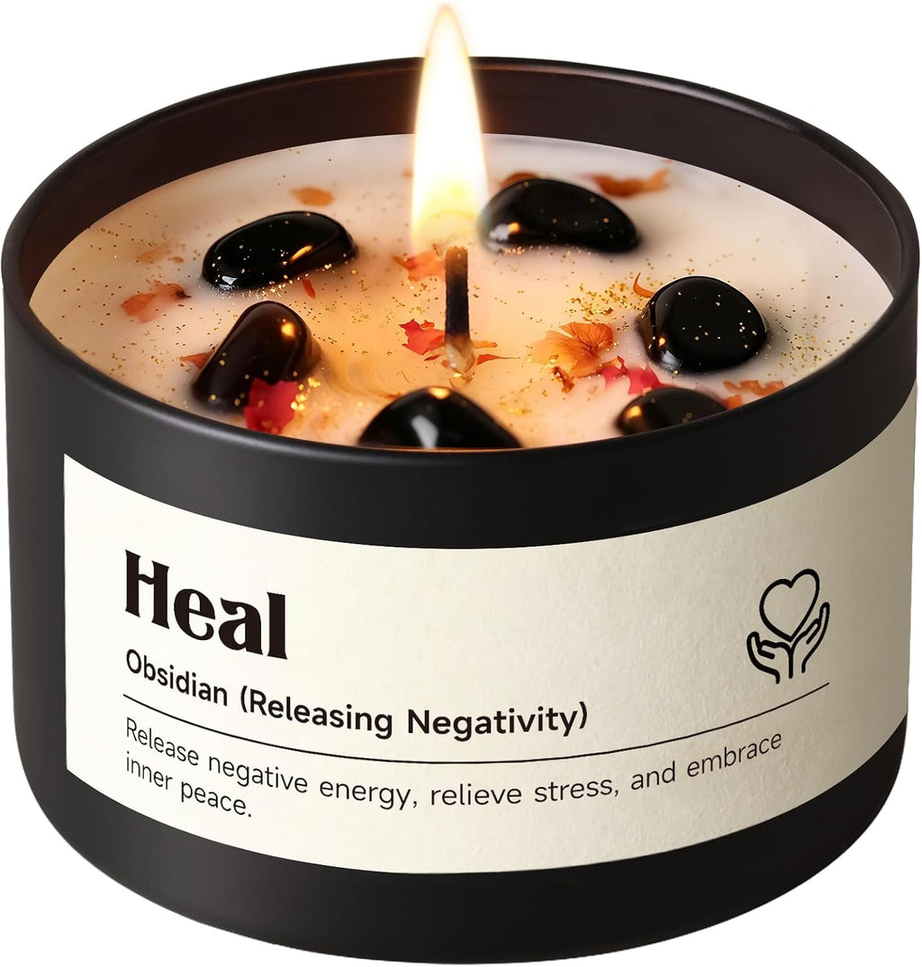 AOOVOO Obsidian Crystal Candle - 6.5oz Heal Candle for Releasing Negativity