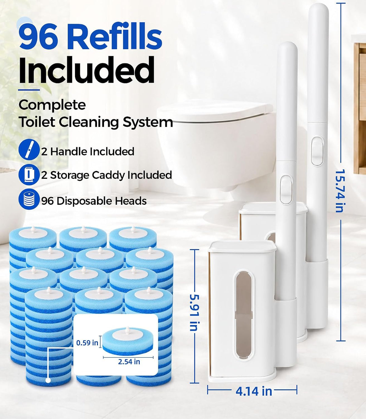 Disposable Toilet Brush and Holder Set with 48 Refills, Toilet Bowl Cleaner