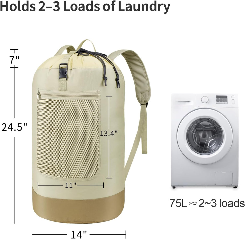 F-color Laundry Backpack Bag for College - 75L Laundry Bag, Khaki