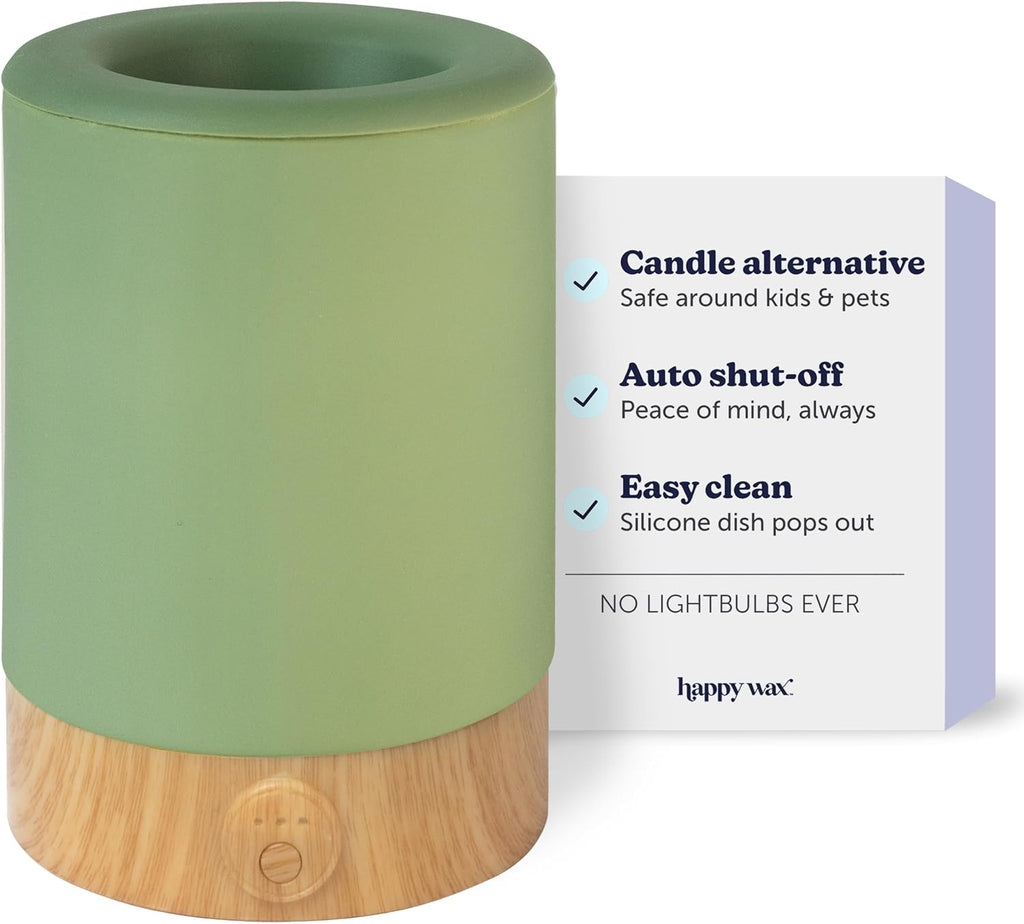 Happy Wax Sage Signature Wax Melt Warmer for Scented Wax Melts, Cubes & Tarts – Electric Wax Melter with Automatic Timer and No Scrape Silicone Dish for Easy Wax Removal
