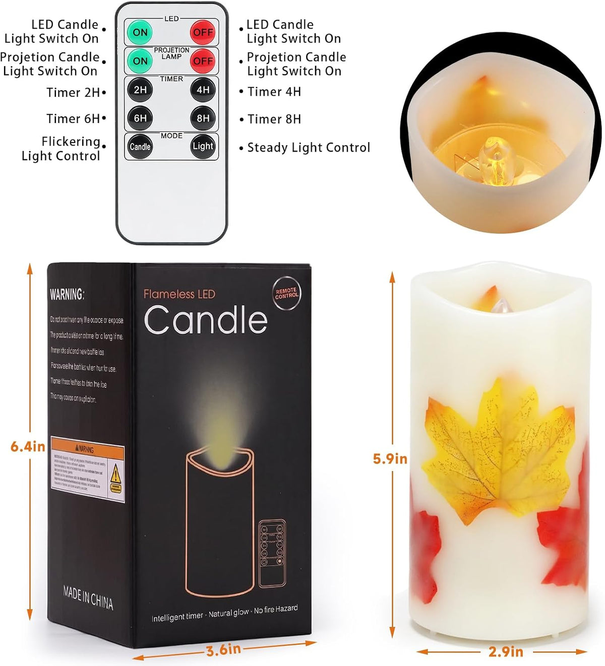 AVEKI Flickering Projector Candle Light, Maple Leaf Flameless Candles Lamp