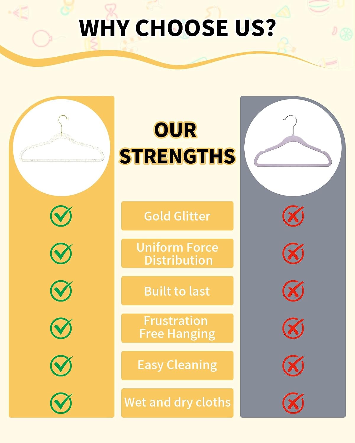 50pcs Slim Clear Toddler Hangers with 10 Connector Hooks for Kid's Closet