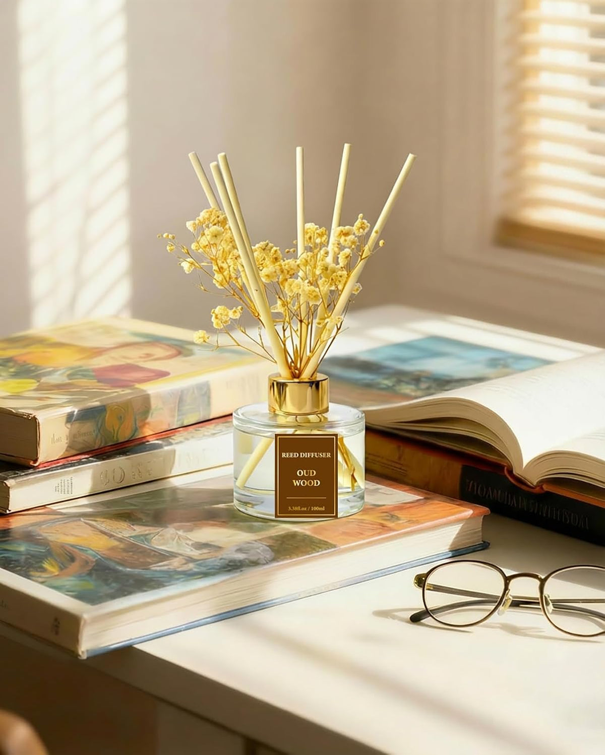 Reed Diffuser Set-Oud Wood Scent 3.38 fl oz,Scent Long