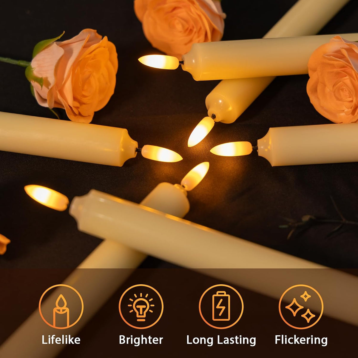 NURADA Flameless Taper Candles with Remote Timer - Flickering Real Wax LED Electric Candlesticks - 3D Wick Lights Battery Operated Faux Candle for Home Wedding Window Decor - Ivory White 6 Pack