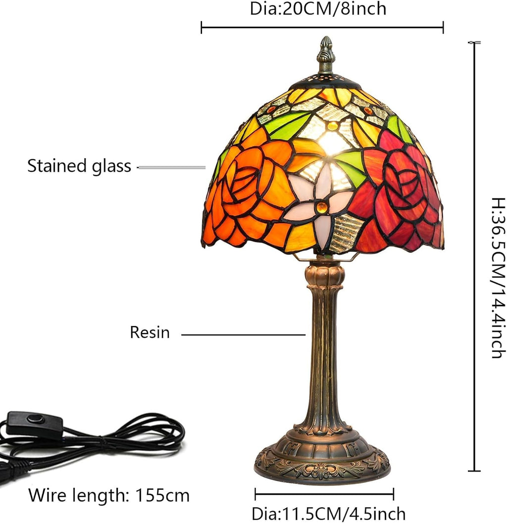 Tiffany Lamp Stained Glass Table Lamp Rose Flower Small Bedside Lamp Living Room Dining Room Office Decoration Desk Lamp Home Decoration Creative Gift