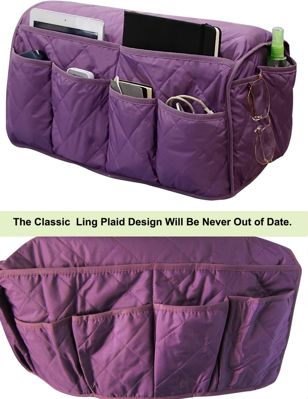 Armchair Caddy for Recliner Sofa Remote Control Holder Organizer for Recliners Purple Sofa Armrest Cover with 14 Pockets for Armchair Organizer