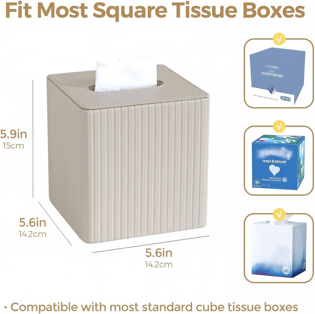 Leather Tissue Box Cover Square，Tissue Box Holder Compatible with Kleenex