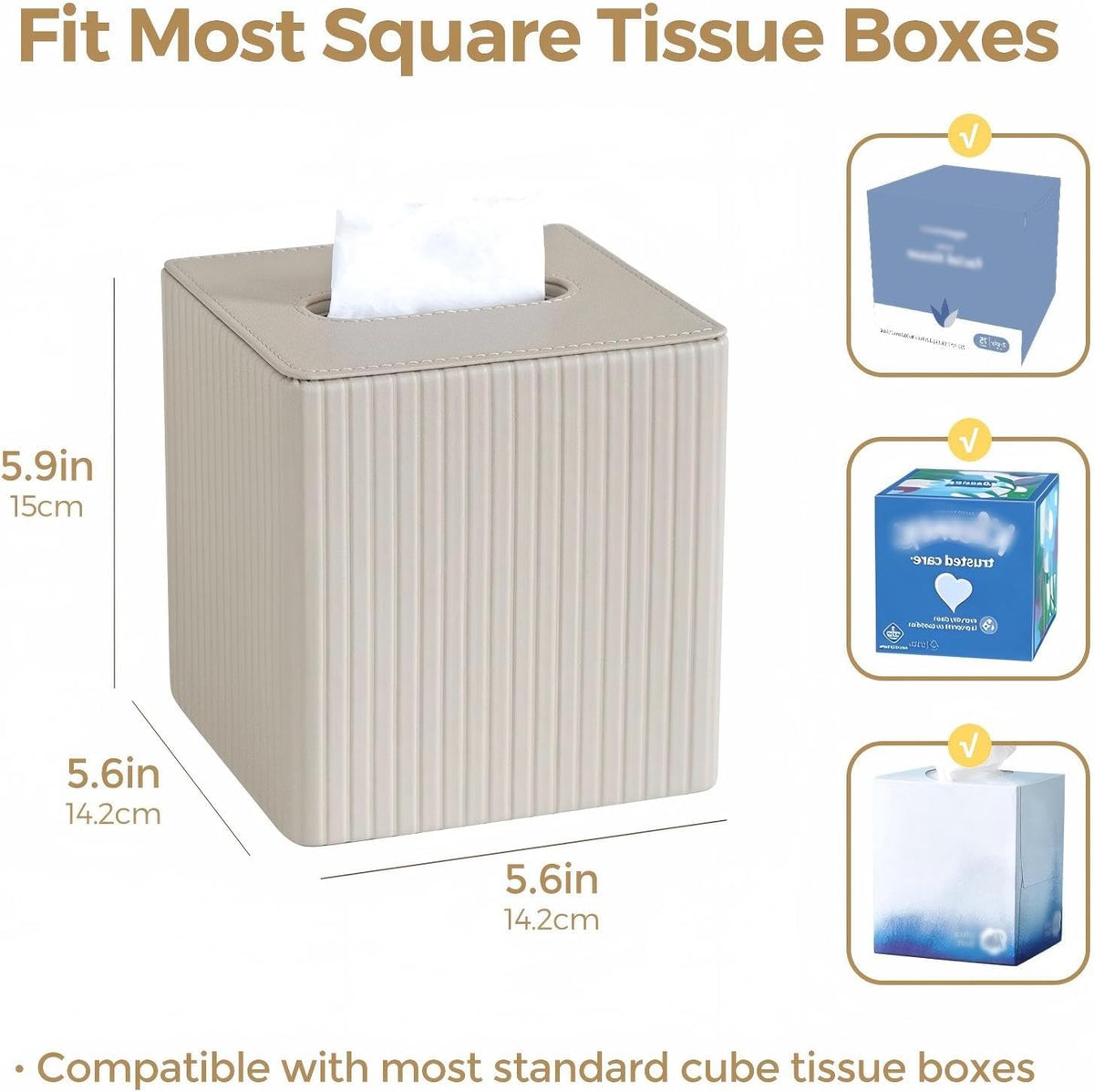 Leather Tissue Box Cover Square，Tissue Box Holder Compatible with Kleenex