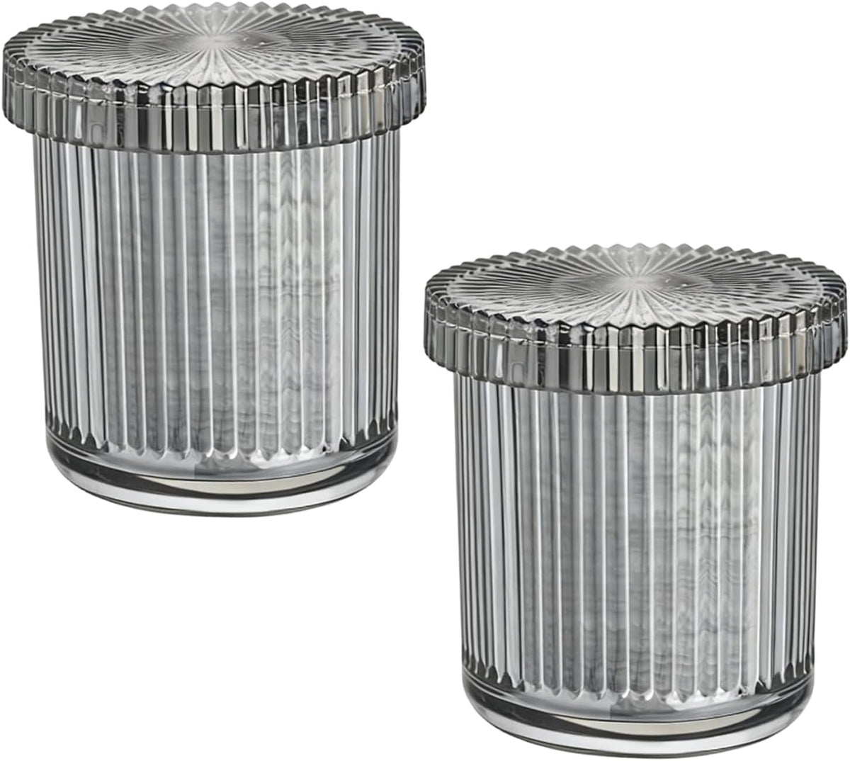 2 Pack Ribbed Glass Qtip Holder with Lid, Gray