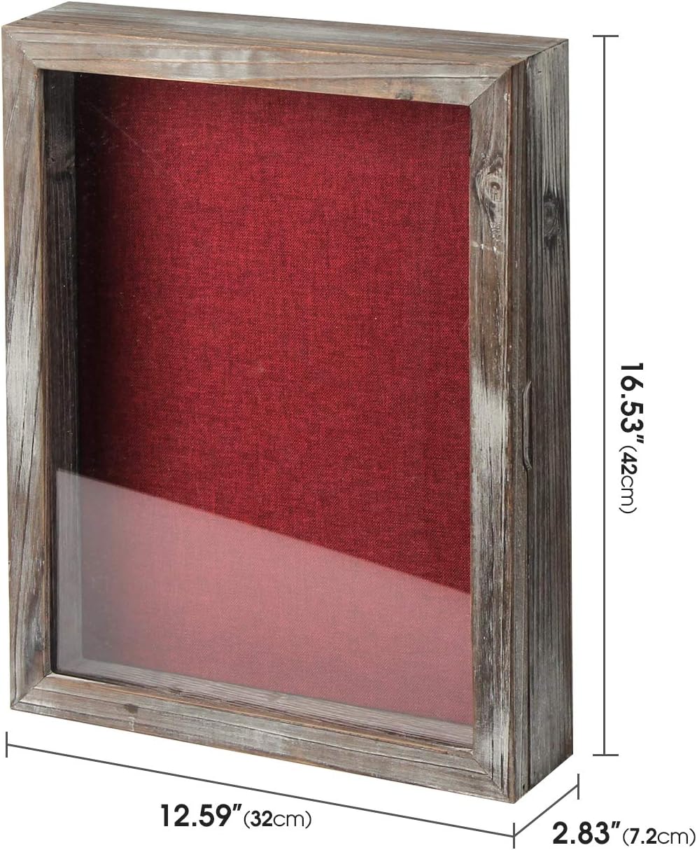 J JACKCUBE DESIGN Shadow Box Display Case 12.59"X 16.53" Memory Box Rustic Wood Frame with Linen Back Gifts Keepsakes Storage for Picture Medal Post-Card -MK577A (Large)