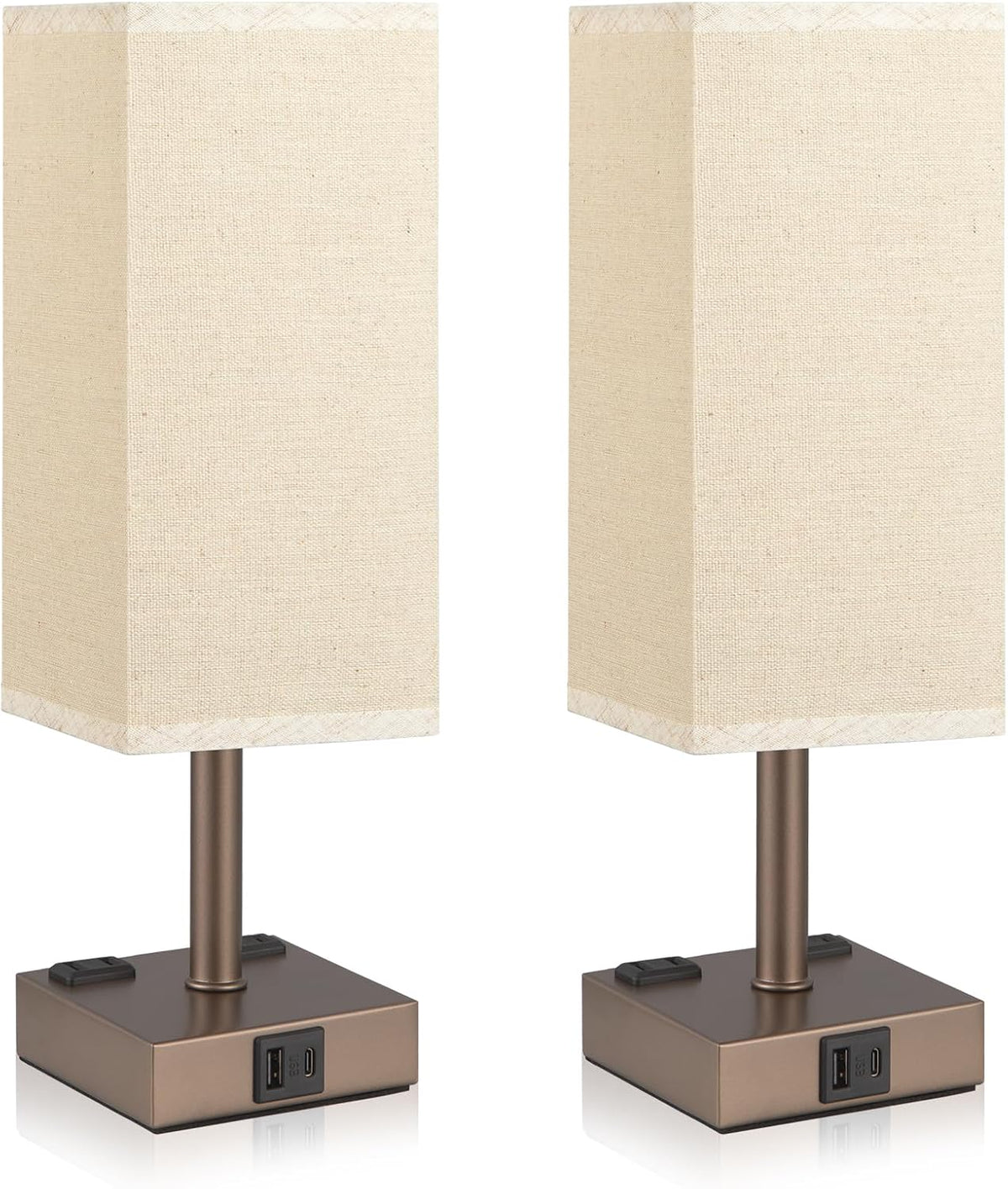Brown Touch Lamps Set of 2 for Bedroom - Dimmable, USB C+A, 2 AC Outlets