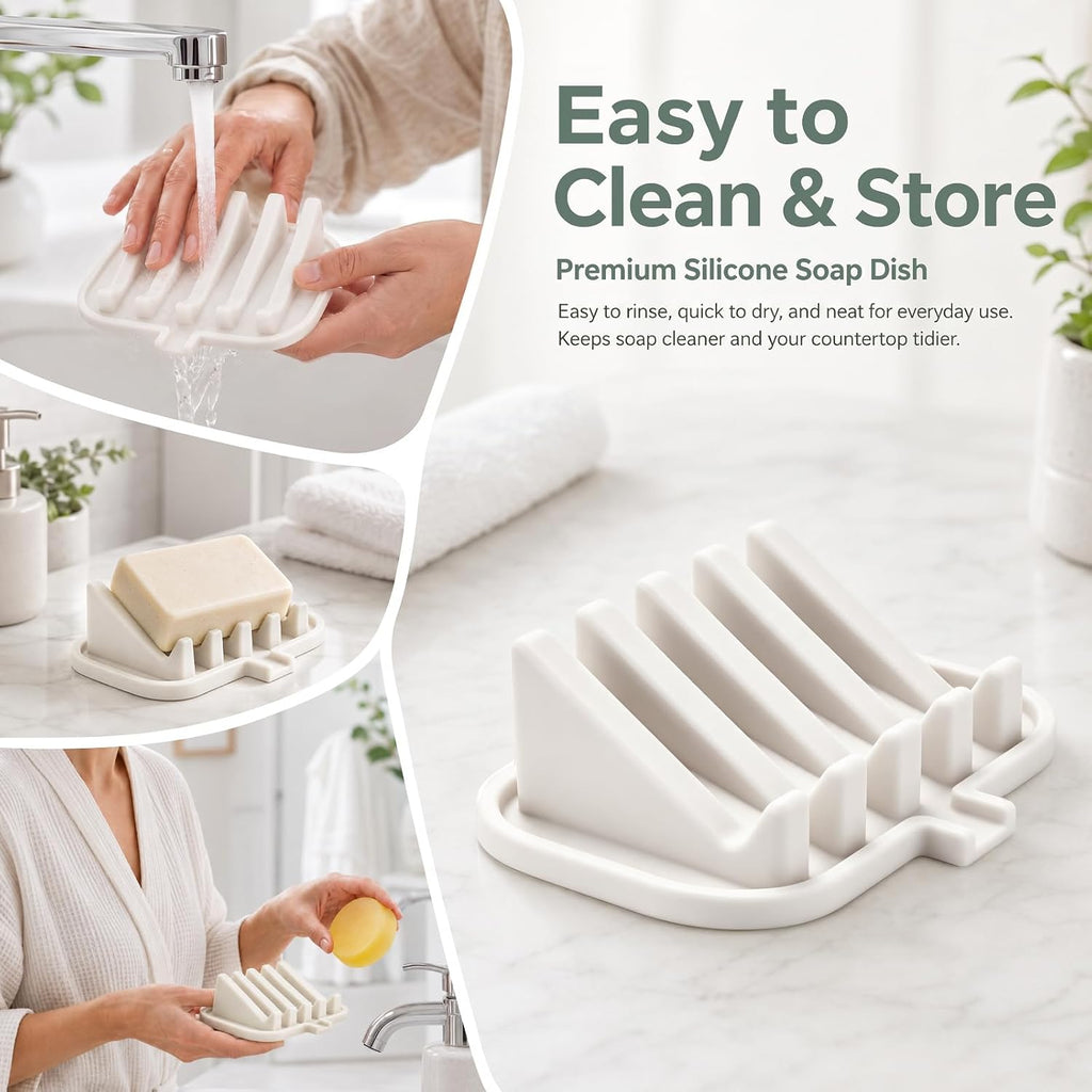 Silicone Soap Dish Holder for Shower with Self Draining (2, White)