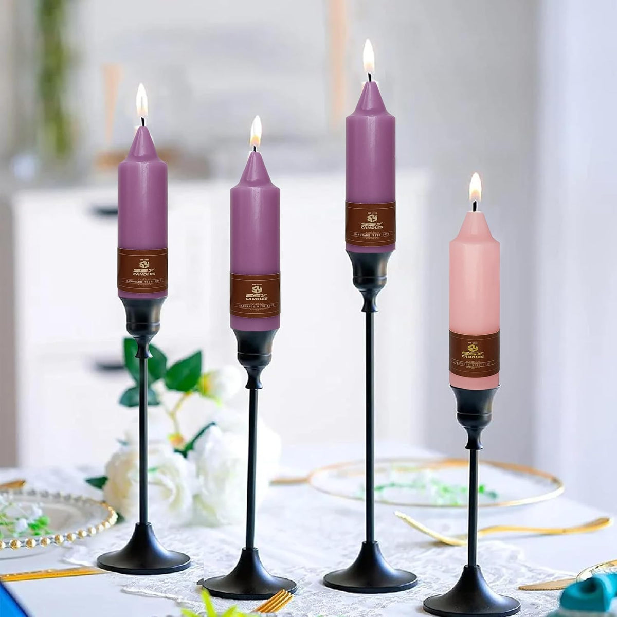 Christmas Advent Short Taper Candle Candle Sticks, 5 Inch Mini Pillar Candles, 4PCS Handmade Unscenteds Candlesticks for Holidays Church Christmas Celebration Party Decor