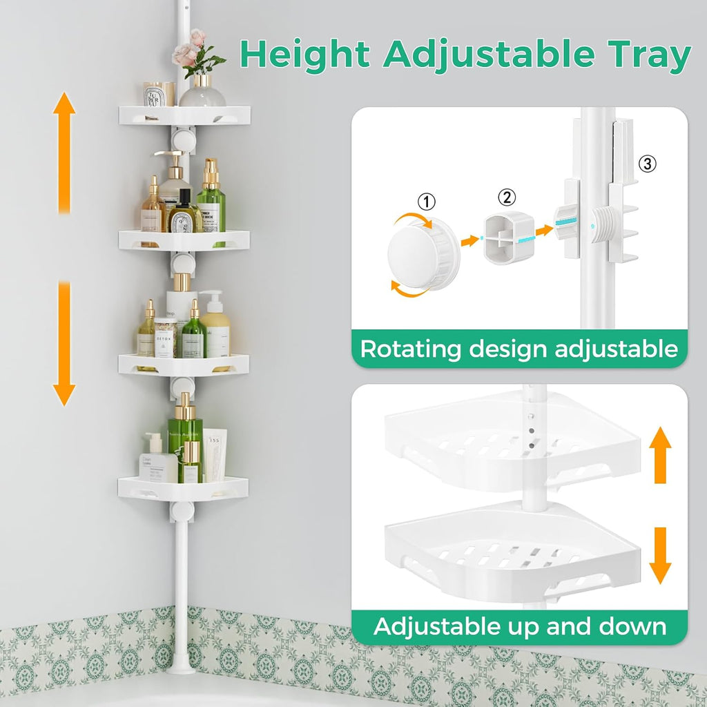 shuang qing 4-Tier Corner Shower Caddy Tension Pole Organizer, White