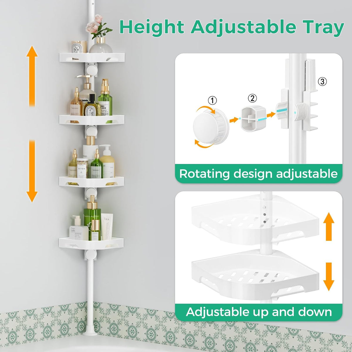 shuang qing 4-Tier Corner Shower Caddy Tension Pole Organizer, White