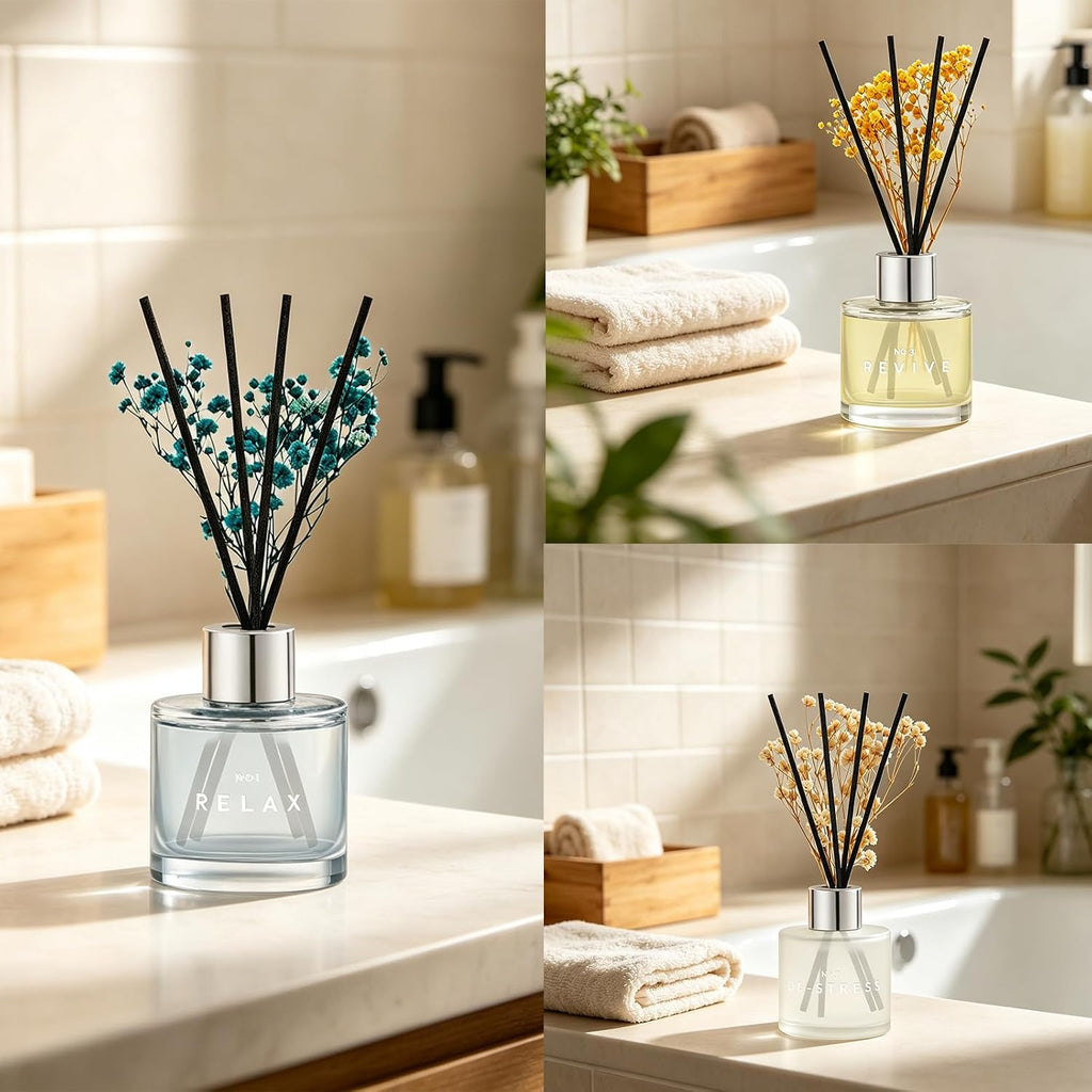 Set of 3 Scent Diffuser with Dry Flowers Ocean Salt Fresh Linen Amber