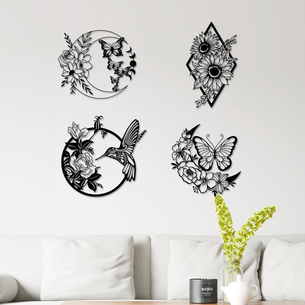 ruelen Moon Butterfly Metal Wall Decor Boho Wall Art Floral Wall Hanging