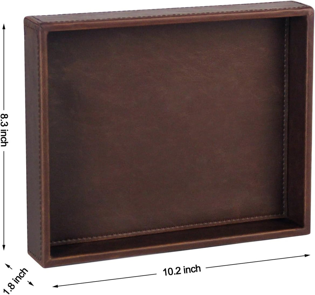Vixdonos Leather Valet Tray Rectangular Catchall Tray Counter Organizer for Key,Jewelry,Perfume,Glasses and Watches(Brown)
