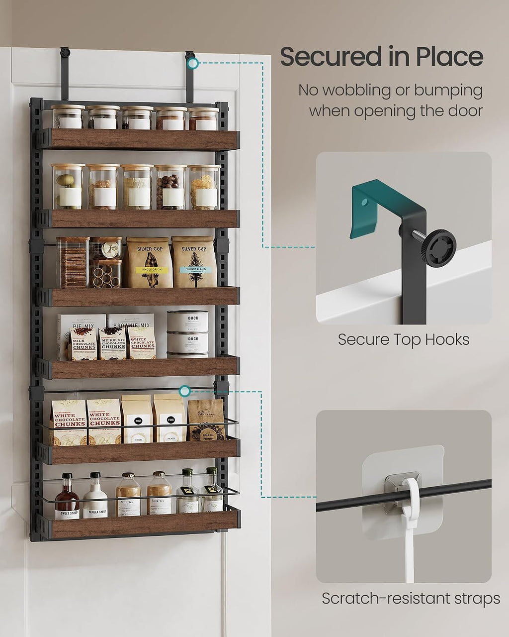 SONGMICS 6-Tier Over the Door Pantry Organizer, Adjustable Spice Rack
