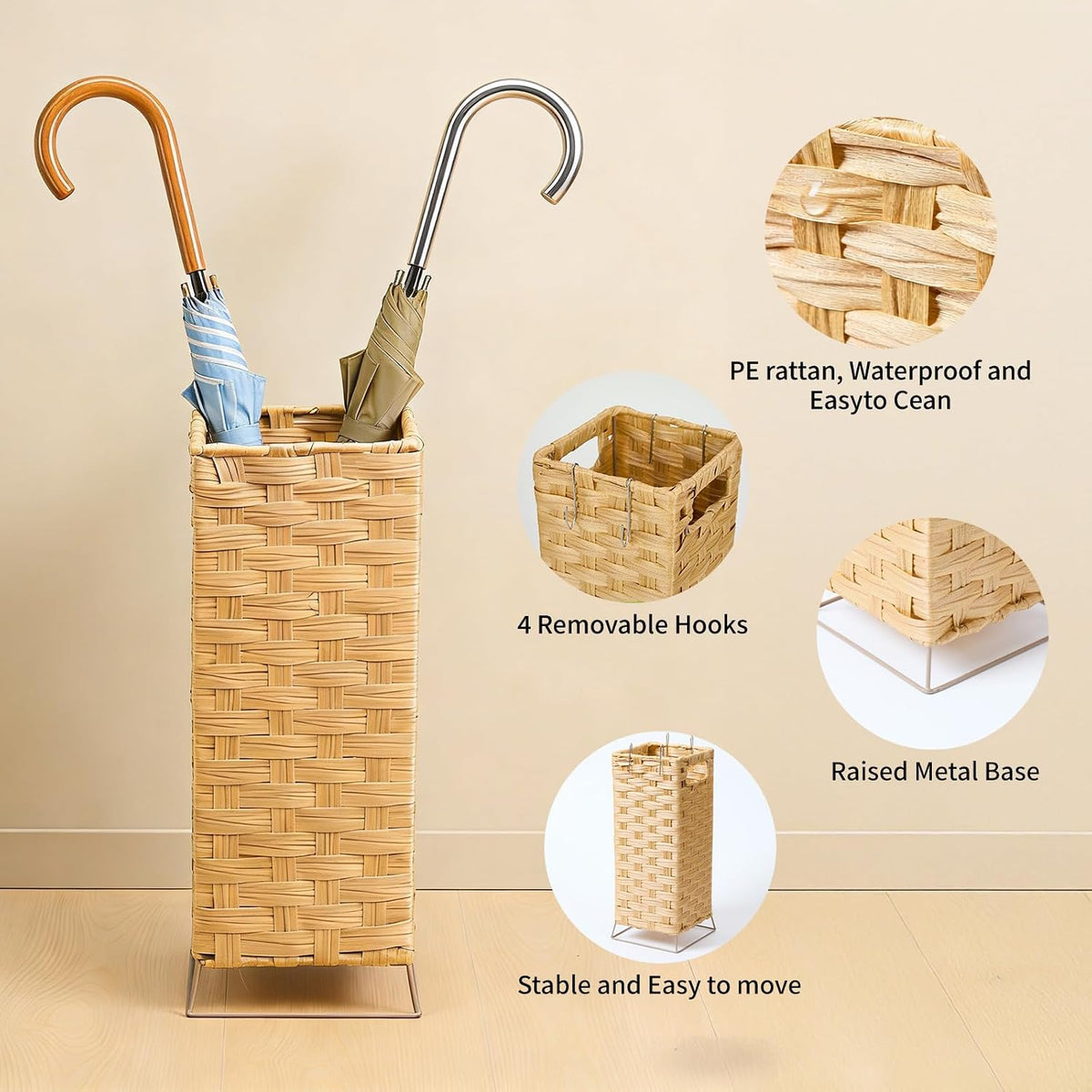 Rattan Umbrella Holder Basket Stand for Entryway
