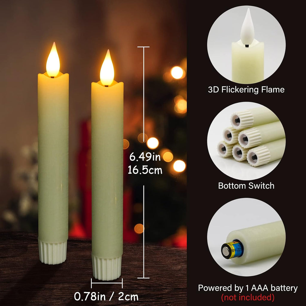 Flameless LED Taper Candles, 6pcs Battery Operated 6.5" Ivory Flickering Candlesticks with Remote Timer, Real Wax Warm White Candle Light for Room Home Halloween Christmas Decor