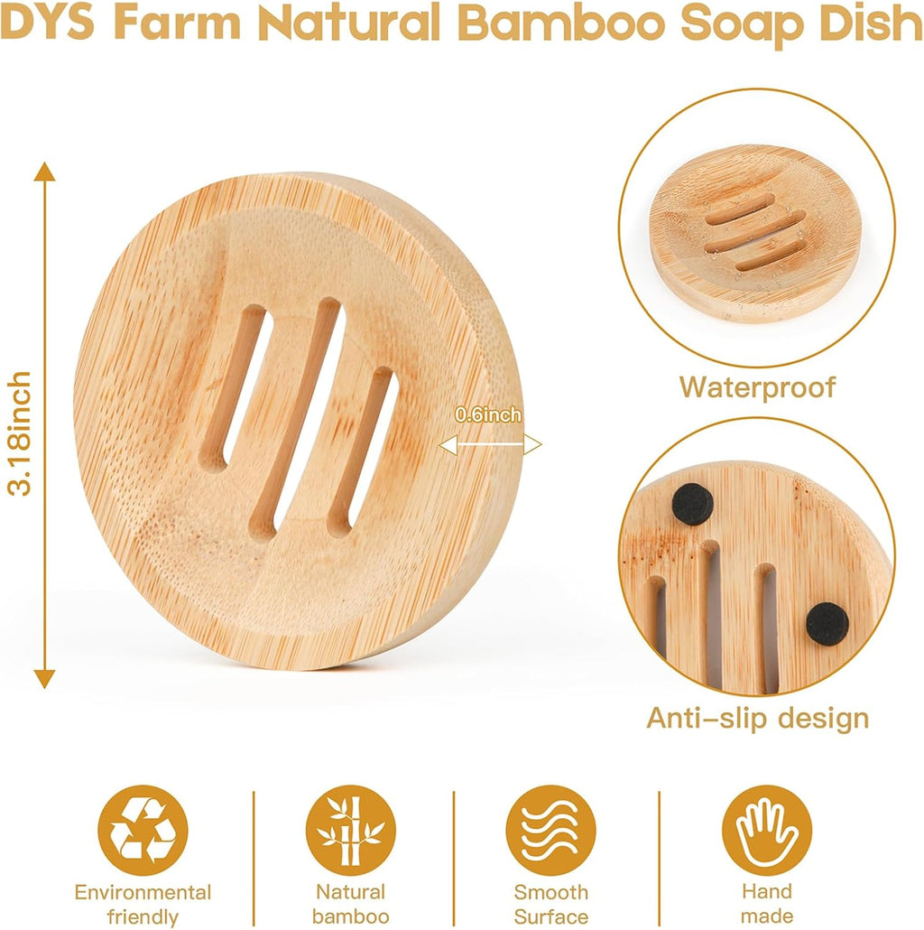 4 Pieces Bamboo Soap Dish Holders - Round Natural Wooden Soap Trays, Rustic Bathroom Accessories, Eco-Friendly Drainable Soap Savers for Sink, Kitchen, Shower