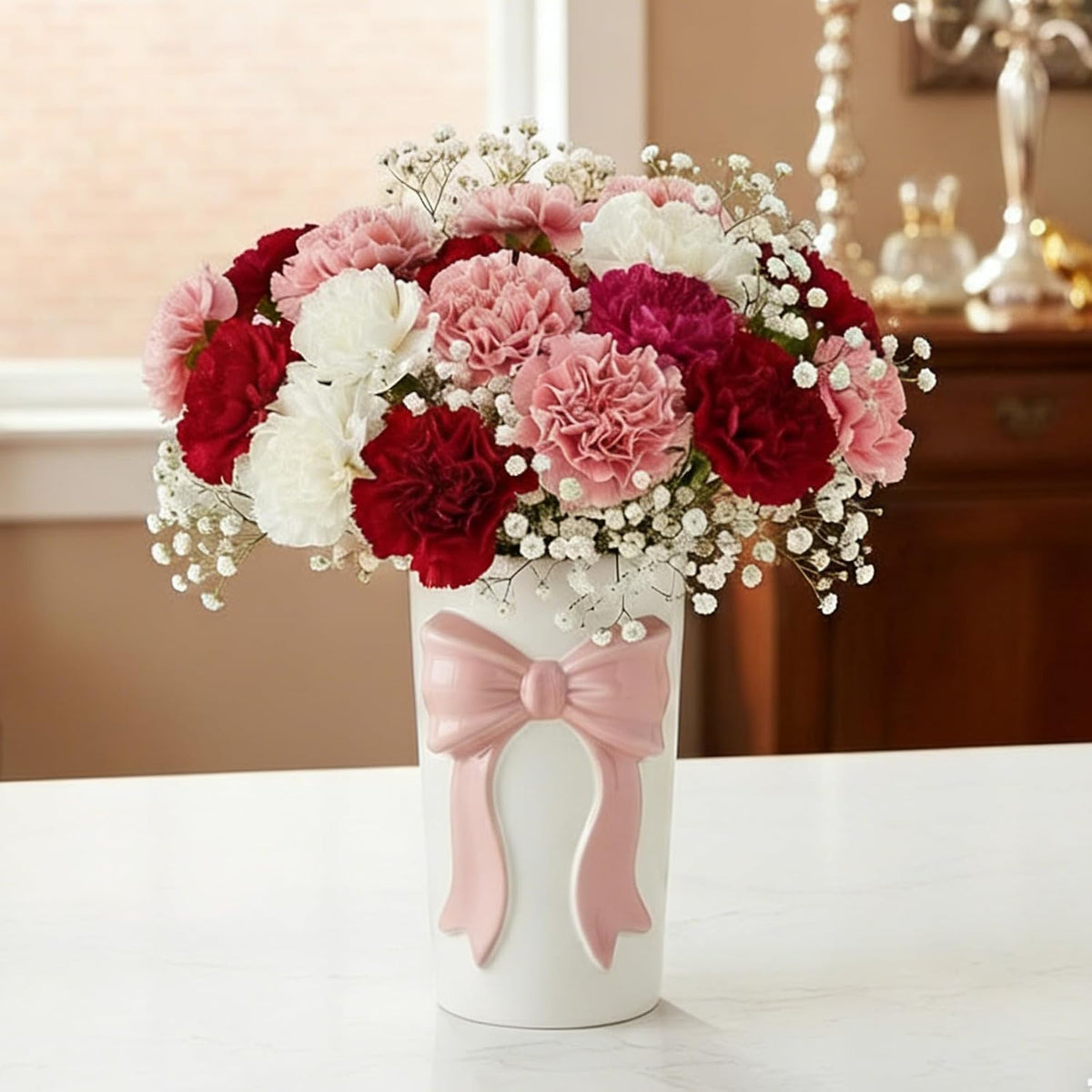 Pen Holder Bow Vase, White Flower Vase for Home Decor