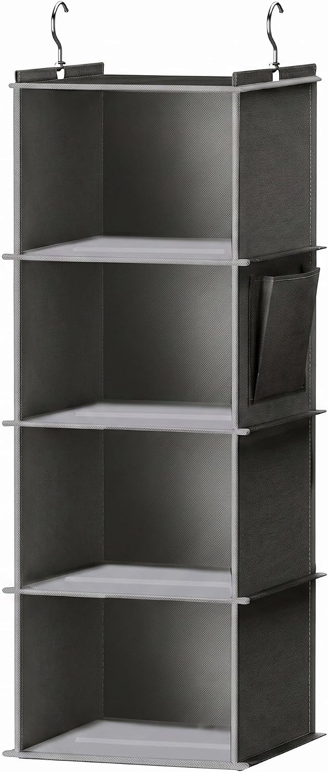 4-Tier Hanging Closet Organizer, Foldable Shelves, Grey for Dorm RV