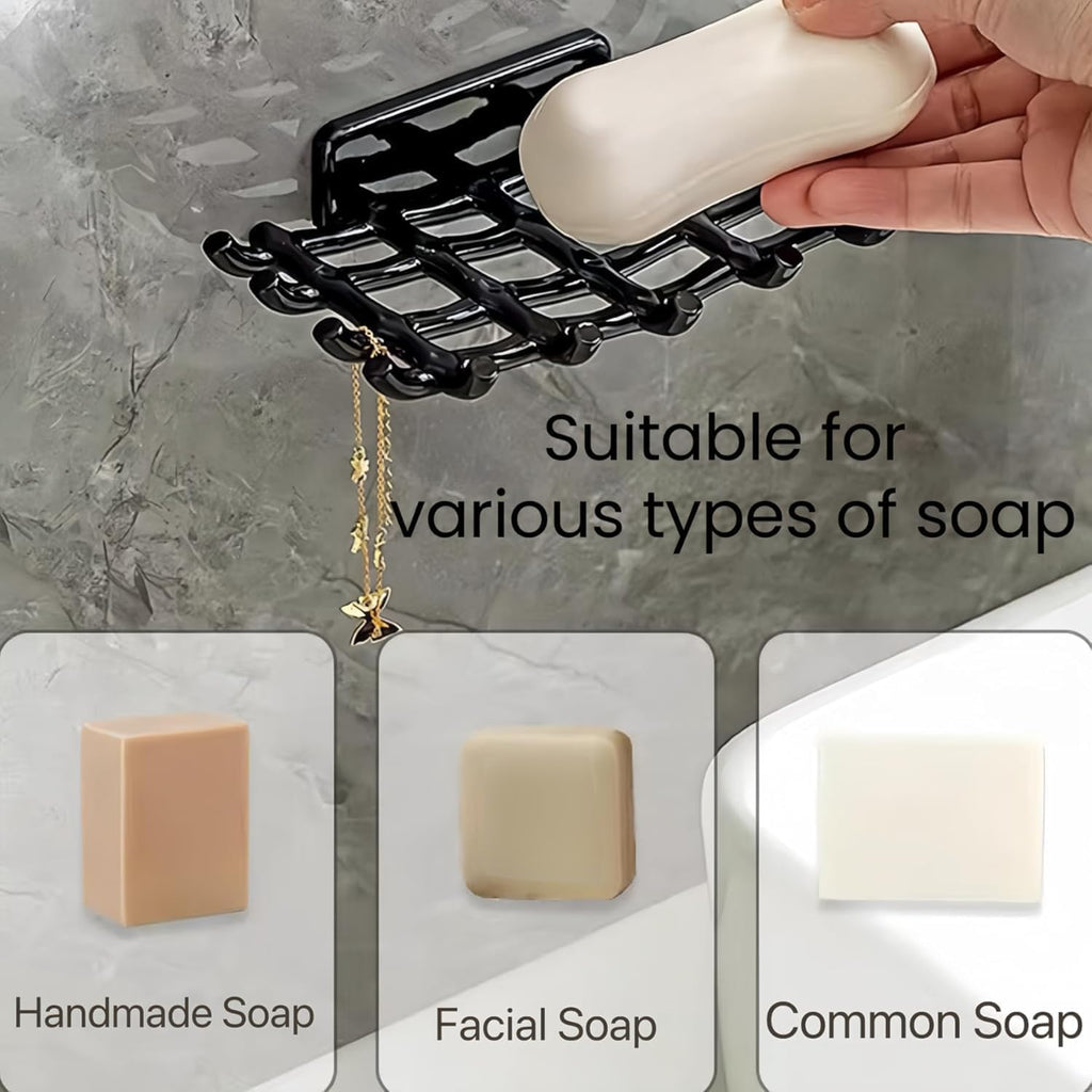 Soap Holder Soap Dish with Hooks Razor Holder Adhesive Bar Soap Holder No Drilling Soap Saver Tray for Shower Wall Bathroom Organizer Shower Rack Bathtub Sink (White+White)