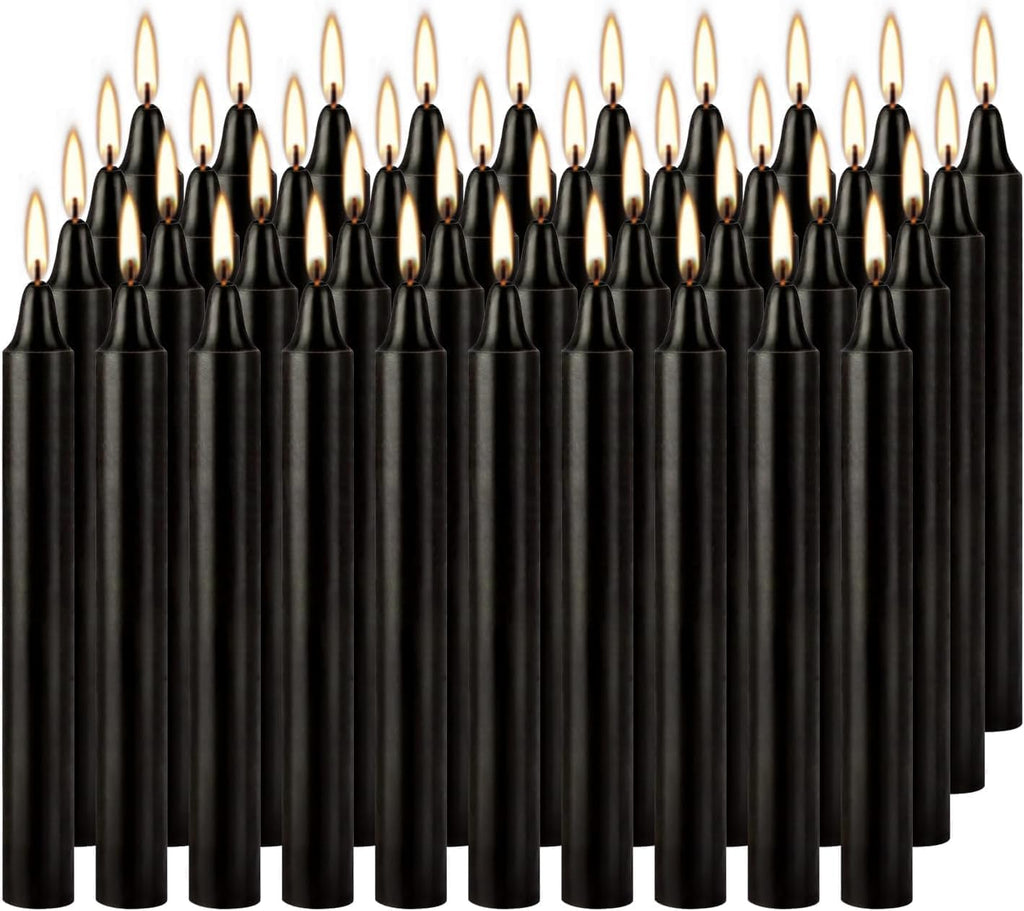 Black Taper Candles, 4 Inch, Unscented, 100% Cotton Wick, 2-Hour Burn Time, for Halloween, Rituals, Meditation, Altar, 40 Pack