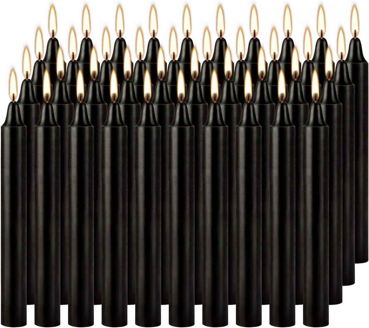 Black Taper Candles, 4 Inch, Unscented, 100% Cotton Wick, 2-Hour Burn Time, for Halloween, Rituals, Meditation, Altar, 40 Pack