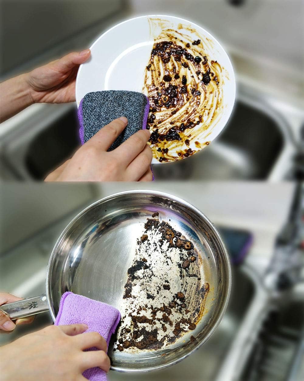 UPSTAR Dish Sponges Kitchen, Microfiber Cleaning Scrubber for Dishwashing, Sink, Basin and Multi-Pupose, Size L Pack of 8
